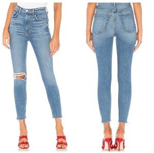 GRLFRND Kendall high rise distressed raw hem jeans, Amelia wash, 28